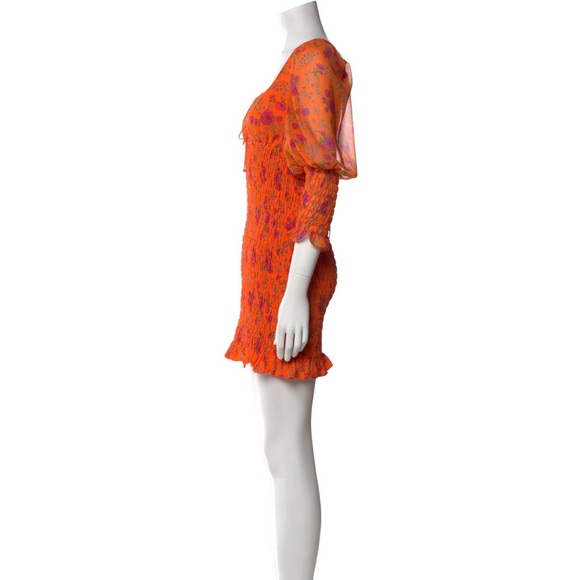 For Love & Lemons Peony Smocked mini dress Large orange floral - Picture 3 of 16